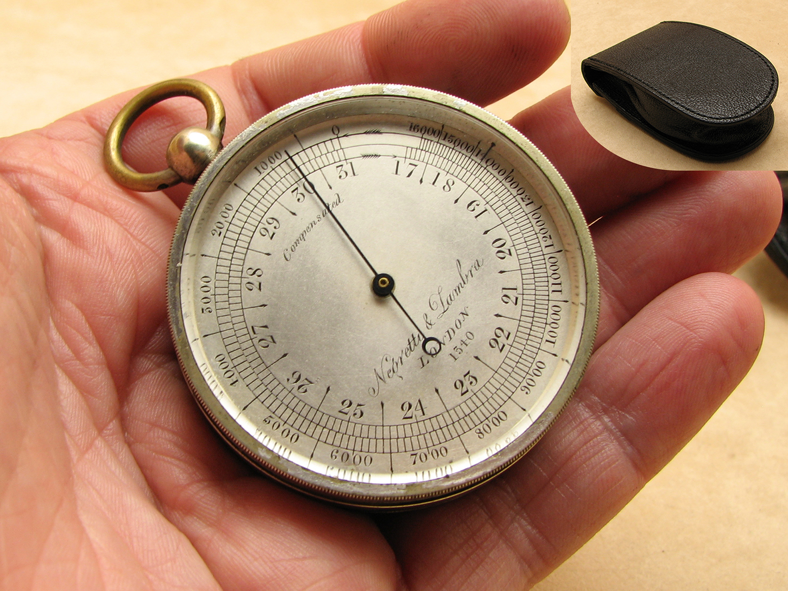 Negretti & Zambra high altitude pocket barometer with 16,000 feet altimeter